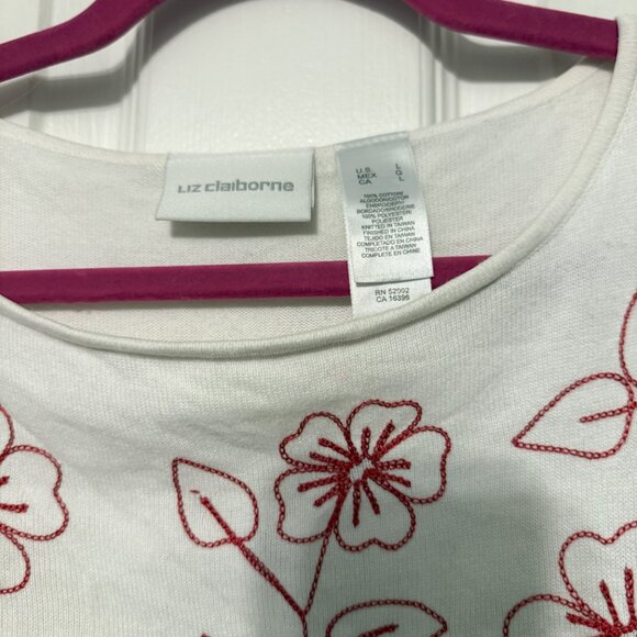 Liz Claiborne Womens Floral Tank Top | Red & White | Size Large - Picture 3 of 3
